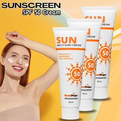 smartdrops Sunscreen - SPF 50 PA+++ Anti-Wrinkle Sunscreen For UVA And UVB Protection And No White Cast