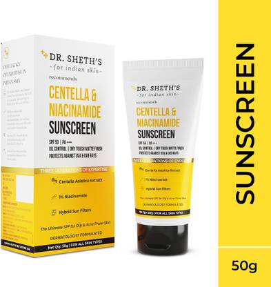 Dr. Sheth's Sunscreen - SPF 50 PA+++ Centella & Niacinamide Oil & Acne Control Sunscreen for Oily & Acne-Prone Skin