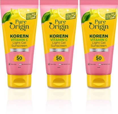 Pure Origin Sunscreen - SPF 50 PA++++ Korean Vitamin C Bright Boosting Light Gel Sunscreen (Pack of 3)