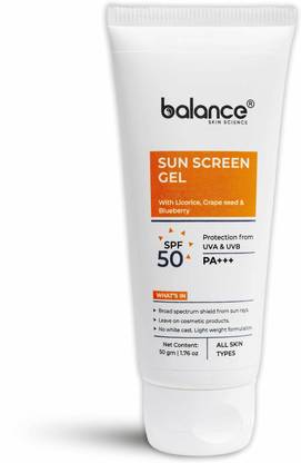 balance skin science Sunscreen - SPF 50 PA+++ with Blueberry, for All Skin types, Broad spectrum sunscreen, No White Cast