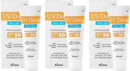 Brinton Sunscreen - SPF 50 PA+++ UV Doux Blue Light Sunscreen Protection Gel SPF 50 PA+++ , 50g x Pack of 3