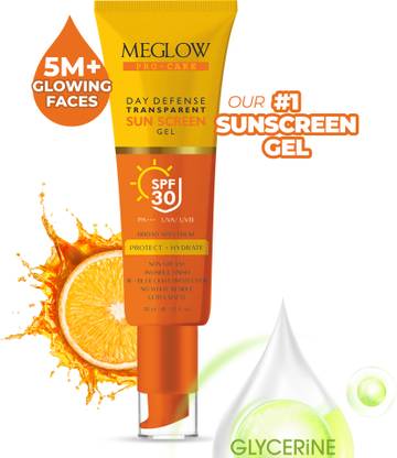 meglow Sunscreen - SPF 30 PA+++ Day Pro Care Sunscreen Gel with SPF 30�PA+++ Ultra-Light & No White Cast