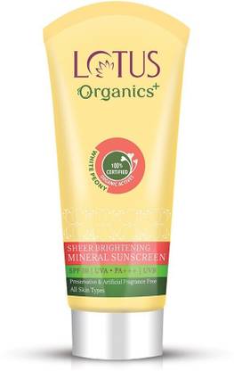 Lotus Organics+ Sunscreen - SPF 50 PA++ Sheer Brightening Mineral | Non Greasy & Lightweight