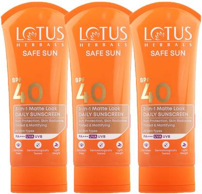 LOTUS HERBALS Sunscreen - SPF 50 PA+++ SS 3in1 Mattelook sunscreen cream SPF 40_ 100g(Pack of 3)