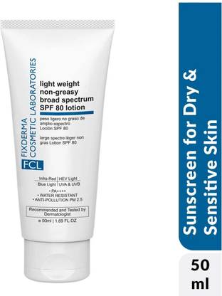 Fixderma Cosmetic Laboratories Sunscreen - SPF 80 PA++++ Light Weight Non- Greasy Broad Spectrum SPF 80 Lotion, Non-Comedogenic Sunscreen