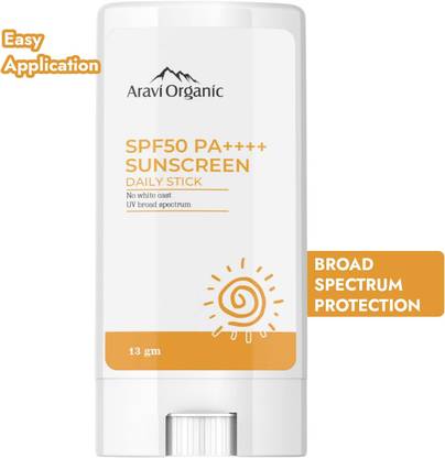 Aravi Organic Sunscreen - SPF 50 PA++++ SPF 50 Glow Sunscreen Stick - With PA++++ UVA&UVB Protection - No White Cast