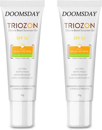 DOOMSDAY Sunscreen - SPF 50 PA+++ TRIOZON SILICONE SUNSCREEN GEL WITH UVA / UVB PROTECTION DAILY USES PACK OF2