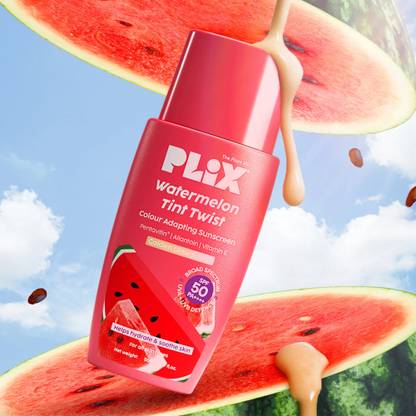 The Plant Fix Plix Sunscreen - SPF 50 PA++++ Watermelon Tint Twist Color-Adapting Sunscreen, Light Golden Glow, Instant Glow