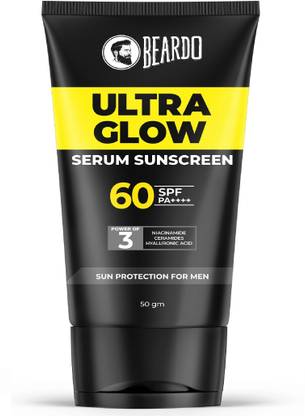 BEARDO Sunscreen - SPF 60 PA++++ ULTRA GLOW Serum Sunscreen For Men | Niacinamide, Ceramide, Hyaluronic Acid