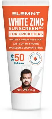 Elemnt Sports Science Sunscreen - SPF 50 PA+++ Zinc Sunblock 360 - White Zinc Oxide Sunscreen for Cricketers & Athletes