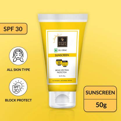 GOOD VIBES Sunscreen - SPF 50 PA+++ Sunscreen Broad Spectrum Protection SPF 30 Gel Creme 50g