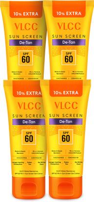 VLCC Sunscreen - SPF 60 PA+++ De-Tan Water Resistant Sunscreen 100 g with 10 g Extra (Pack of 4)