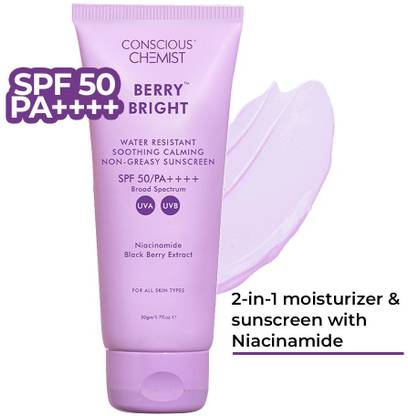 Conscious Chemist Sunscreen - SPF 50 PA++++ Niacinamide Sunscreen SPF 50 PA++++ | Blueberry, Water-Resistant, No White Cast