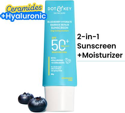 Dot & Key Sunscreen - SPF 50 PA++++ Blueberry Hydrate Barrier Repair For Dry &Sensitive Skin,NonGreasy Finish