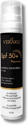 veraku Sunscreen - SPF 50 PA++++ For Men - UVA & UVB Protection | No White Cast | Non-Sticky |