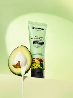 Quench Sunscreen - SPF 50 PA++++ Ultra Light SPF 50+ PA++++ Sunscreen with Vitamin E & Avocado for Glowing Skin