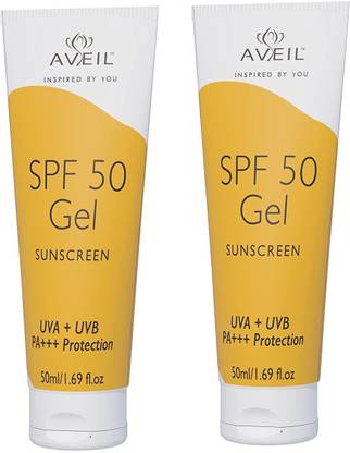 Aveil Sunscreen - SPF 50 PA+++ SPF 50 Gel Sunscreen - Non Greasy, Non Absorbent - Pack of 2