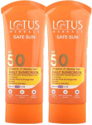LOTUS HERBALS Sunscreen - SPF 50 PA+++ Safe Sun Vitamin-C MatteGEL Daily Sunscreen ( Pack of 2 ) ( 50g * 2 pc )