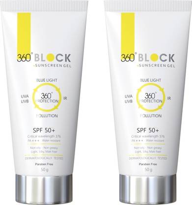 360 Block Sunscreen - SPF 50 PA+++ Gel SPF 50+ Protection Against Blue Light, UVA, UVB & IR