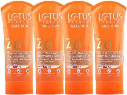 LOTUS Sunscreen - SPF 40 PA+++ Safe Sun 3 In 1 Matte Look Daily Sunblock (100 g)