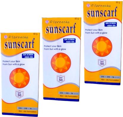 FLORENTHA Sunscreen - SPF 50 PA+++ SUN-SCRAF SUNSCREEN AQUA GEL FOR COMPLETE PROTECT UVA/UVB RAYS PACK OF-60g x 3