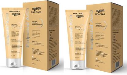 MOLCARO Sunscreen - SPF 50 PA++++ EPIPATAL A50 DAILY TINTED SUNBLOCK WITH ANTI AGING PROPERTIES PACK OF 2