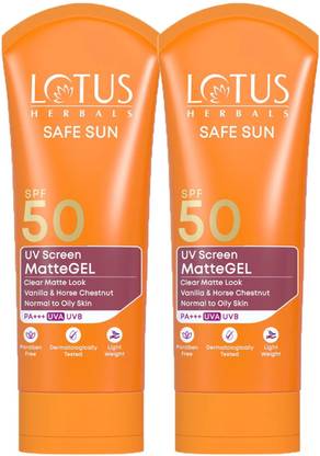 LOTUS Sunscreen - SPF 50 PA+++ Safe Sun UV Screen Matte Gel with ((Pack 2)) ((200g))