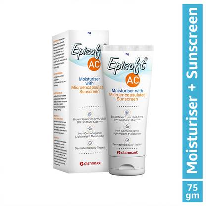 Episoft Sunscreen - SPF 30++++ PA++++ AC Lightweight Moisturiser with Sunscreen for All Skin Types, Fragrance Free