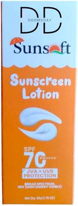 DOOMSDAY Sunscreen - SPF 70 PA++++ SUNSOFT SUNSCREEN LOTION FOR COMPLETE PROTECT SUN RAYS PACK OF- 50g x 2