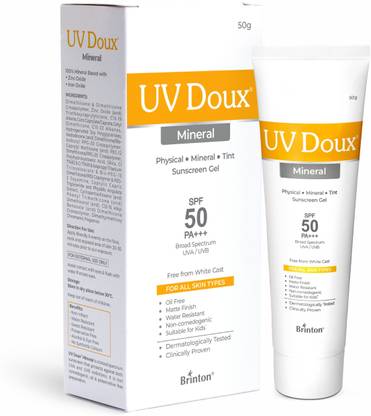 Brinton Sunscreen - SPF 50 PA+++ UV Doux Mineral Sunscreen Gel SPF 50 PA+++ Tinted|No White Cast|Water Resistant