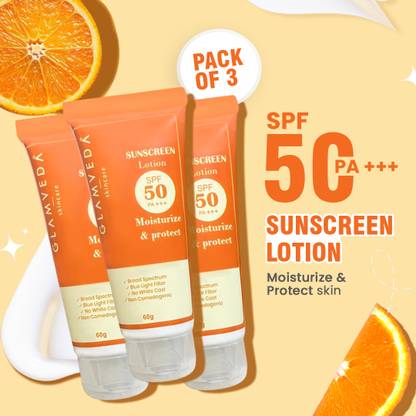 GLAMVEDA Sunscreen - SPF 50 PA+++ Hybrid Sunscreen Lotion Moisturize & Protect ( Pack Of 3 )