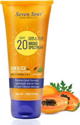 Seven Seas Sunscreen - SPF 20 PA++ Sun Block Anti Tan Lotion, with Vitamin C & E | UVA + UVB Protection Sunscreen