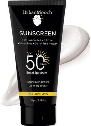 UrbanMooch Sunscreen - SPF 50 PA+++ PA+++ Sunscreen SPF 50 with Niacinamide & Retinol | PA+++ | UVA UVB Sun Protection