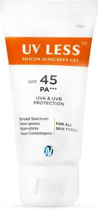 UV LESS Sunscreen - SPF 45 PA+++ Silicon Sunscreen Gel SPF 45 PA+++ | Broad Spectrum UVA & UVB Protection