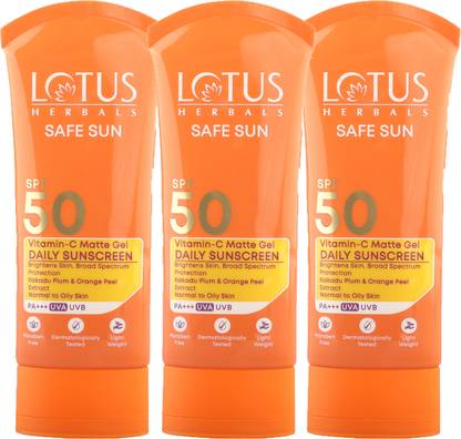 LOTUS HERBALS Sunscreen - SPF 50 PA+++ Safe Sun Vitamin-C MatteGEL Daily Sunscreen ( Pack of 3 ) ( 75 gm * 3 pc )