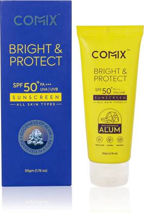 COMMIX Sunscreen - SPF 50+ | UVA & UVB Protection | PA+++ Rating | Bright & Protect | with Goodness of Alum, Niacinamide | Lightweight