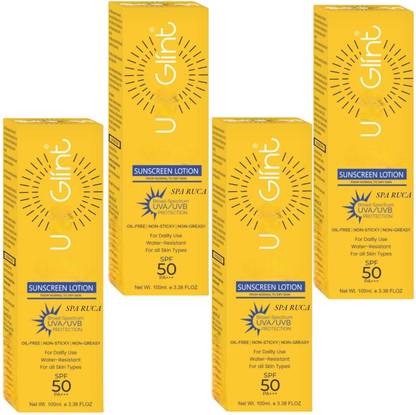 Spa ruca Sunscreen - SPF 50 PA+++ U-GLINT SUNSCREEN LOTION FOR HIGH PROTECTION UVA/UVB RAYS SKIN PACK OF-100ml X 4