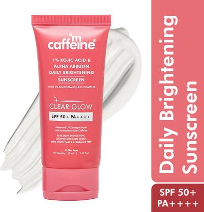 mCaffeine Sunscreen - SPF 50 PA++++ CLEAR GLOW 1% Kojic Acid Alpha Arbutin Daily Brightening Sunscreen, SPF50 PA++++