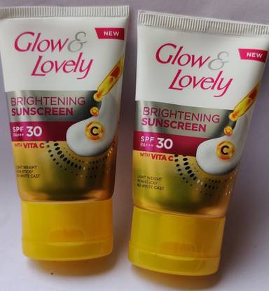 Glow & Lovely Sunscreen - SPF 50 PA+++ BRIGHTENING SUNSCREEN WITH VITA C NO WHITE CASTE 29ML X 2UNIT
