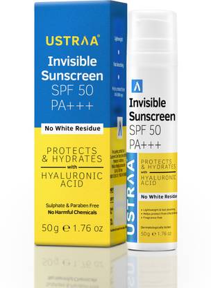 USTRAA Sunscreen - SPF 50 PA+++ Invisible Sunscreen | No White Residue | Lightweight & Fast Absorbing