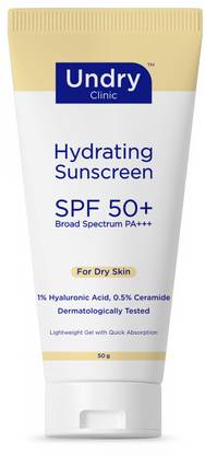 Undry Sunscreen - SPF 50+ PA+++ Hydrating Sunscreen for Dry Skin (50g) Lightweight, Photostable & Broad Spectrum