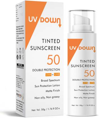 TQS UV Down suns cream lotion Tinted SPF 50, Broad Spectrum UVA+UVB Protection