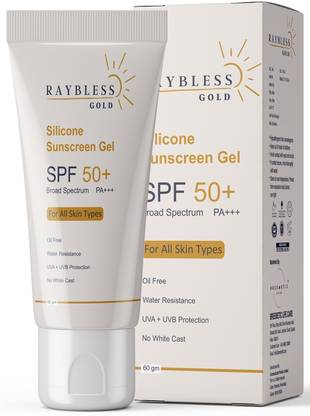 Raybless Gold Sunscreen - SPF 50 PA+++ Silicone Gel, UVA & UVB Protection, Oil Free & Daily Glow SPF50 Sunscreen