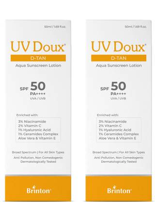 Brinton Sunscreen - SPF 50 PA++++ UV Doux D-Tan Aqua Lotion, 50 ml x 2