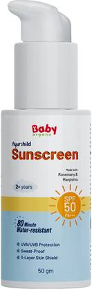 BabyOrgano Sunscreen - SPF 50 PA+++ Natural Sunscreen for 2+ Years Kids Suits For All Skin Type