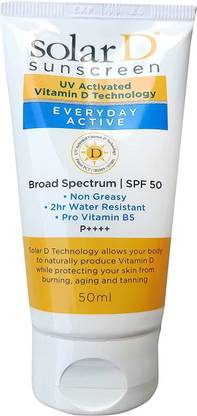Solar D Sunscreen - SPF 50 PA++++ Sunscreen UV Activated Vitamin D Technology Everyday Active (50gm)