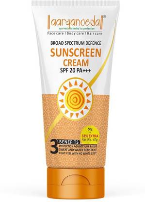 Aaryanveda Sunscreen - SPF 20 PA+++ Sun Protective Sunscreen UVB + UVA, Non Greasy & Water Proof For Men & Women