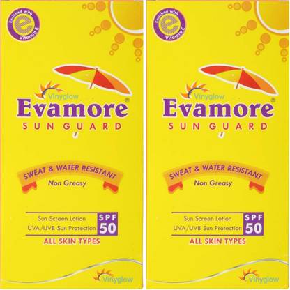 VINYGLOW Sunscreen - SPF 50 PA++ EVAMORE SUNGARD SPF 50++SUN SCREEN LOTION UVA/UBV SUN PROTECTION OF 2 PSC