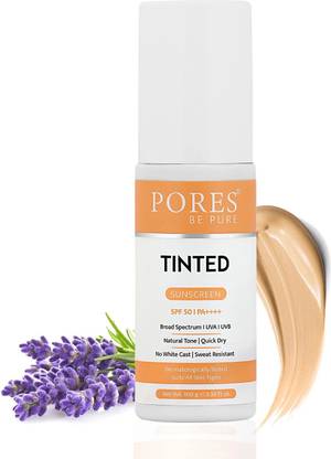 PORES BE PURE Sunscreen - SPF 50 PA++++ Tinted Sunscreen | Natural Tone Tinted, No White Cast, UVA/B Protection