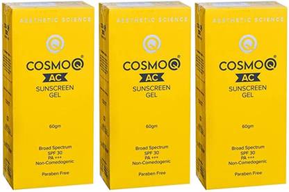 CosmoQ Sunscreen - SPF 50 PA+++ AC SunScreen Gel (Pack of 3)